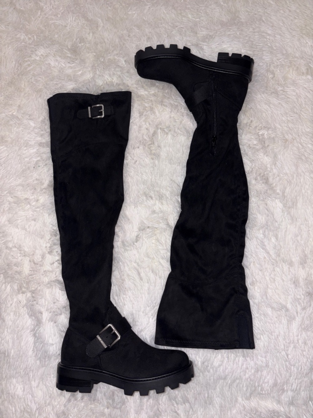 Nine West Over-the-Knee Black Buckle Combat Boots - Women